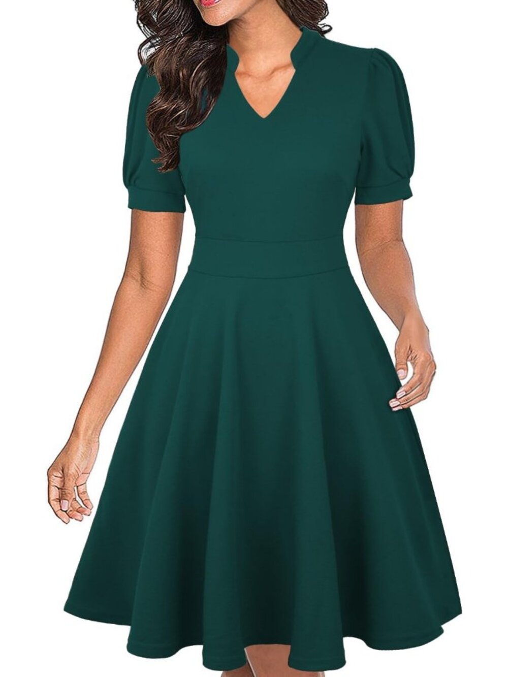 Men's Dark Green V Neck Summer Short Sleeve Semi Formal Fit Zipper Dresses